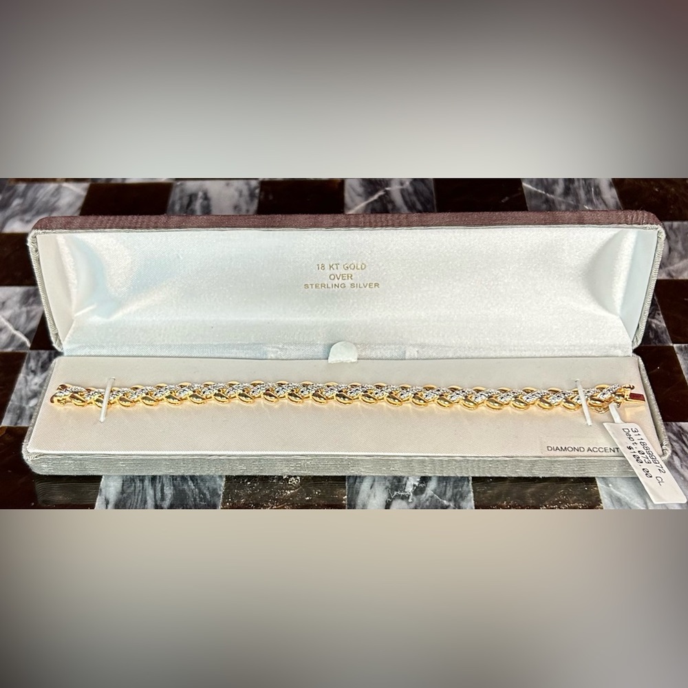 Women’s 18 KT over Sterling Silver 7.5 inch Bracelet with diamond accents — NWT